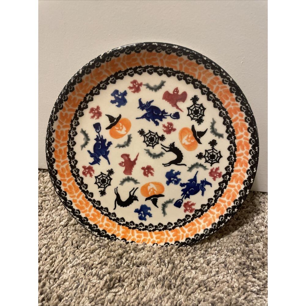 Unikat Polish Pottery Halloween Plate Kalich Factory Signed Spooky 7.5"